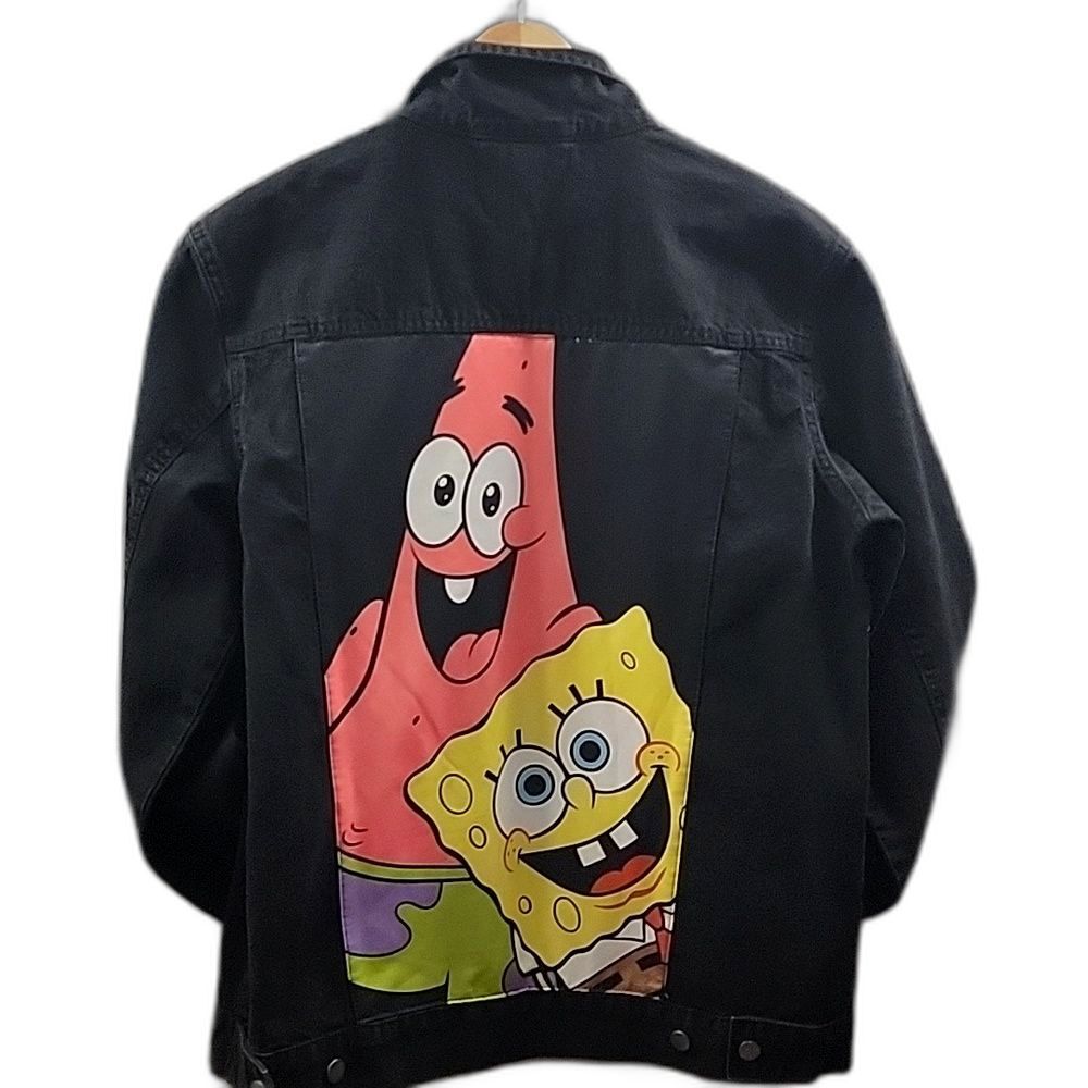Spongebob Patrick Squarepants Y2K Black Denim Jean Jacket Nickelodeon Men's L